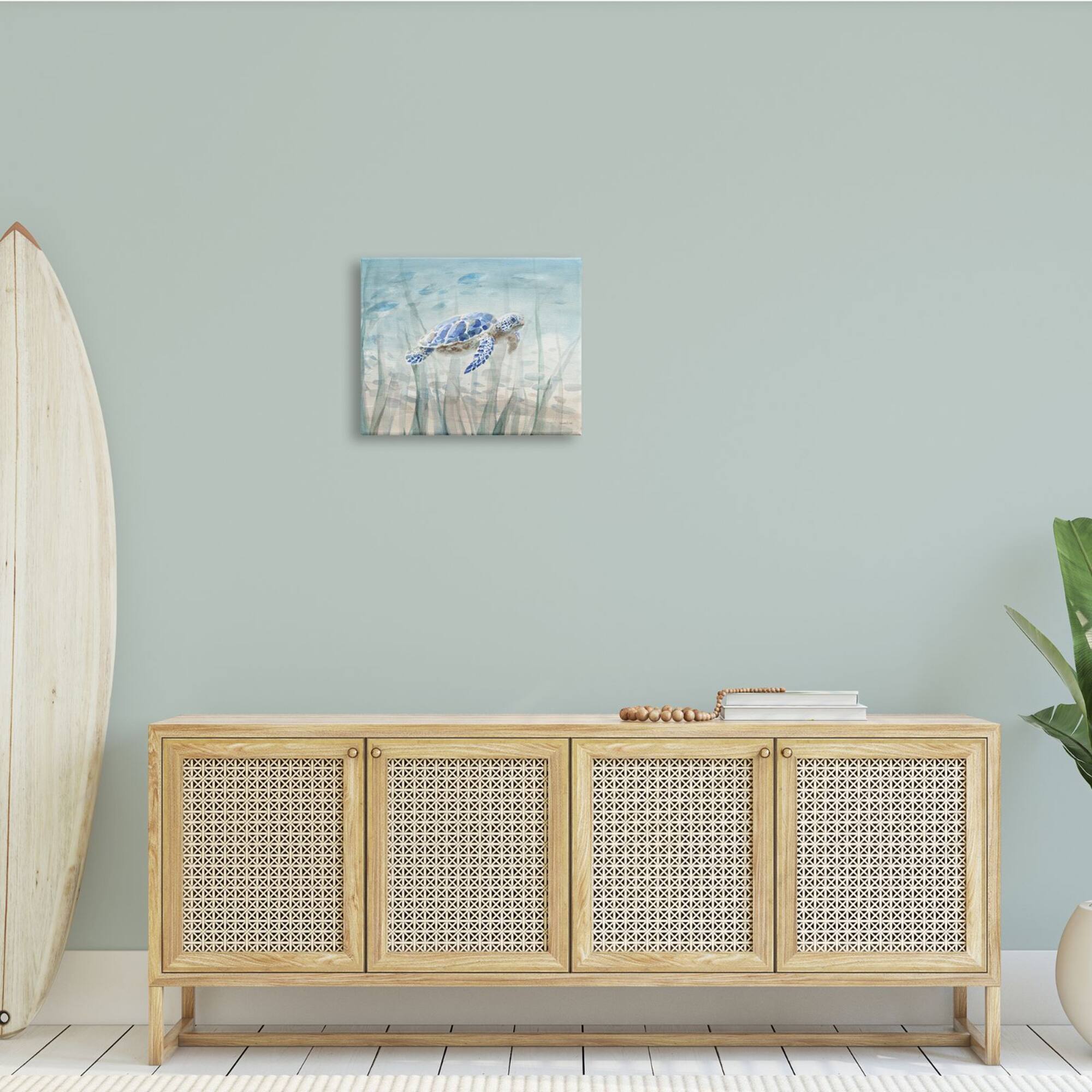 Stupell Industries Baby Sea Turtle Blue Speckled Aquatic Animal Ocean Canvas Wall Art